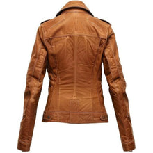 Brown Moto Racer Genuine Sheepskin Biker Leather Jacket for Women