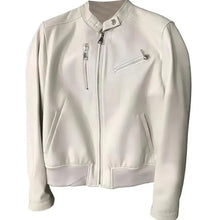 Chic White Bomber-Style Genuine Sheepskin Leather Jacket for Women?s