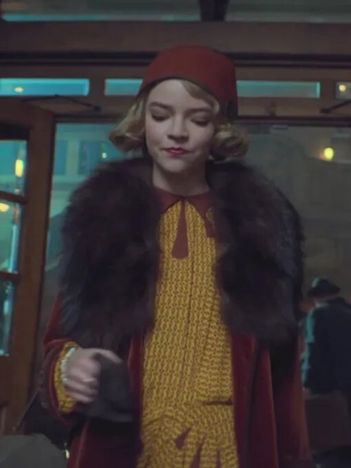Anya Tay­lor Joy Peaky Blind­ers S05 Fur Collar Red Long Coat