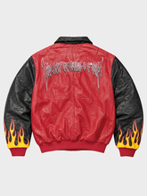 Back of Billy Bones Club Art of 0 F*cks leather jacket with embroidered gothic lettering