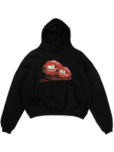 Black Isaiah Falls LVRS Paradise hoodie with a red lips and dice graphic and Paradise script on the chest