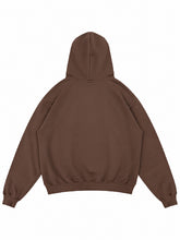 Plain brown oversized hoodie with dropped shoulders, a pullover hood, and ribbed cuffs and hem