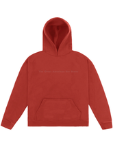 Rust pullover hoodie with tonal The Great American Bar Scene text on the chest, kangaroo pocket and ribbed cuffs