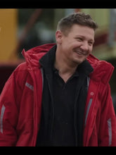 Jeremy Renner Rennervations 2023 Red Hooded Jacket
