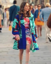 Emily In Paris S02 Lily Collins Blue Printed Coat