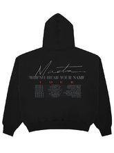 Black pullover hoodie with Maeta script logo, When I Hear Your Name Tour text and tour dates list printed on the back