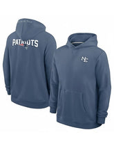 Storm blue New England Patriots Rivalries hoodie with embroidered NE logo on the front and PATRIOTS wordmark with logo on the back