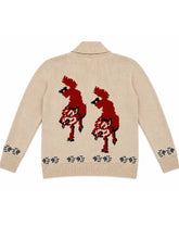 Back view of the Ryan Gosling Project Hail Mary wolf cardigan showing the full intarsia wolf design