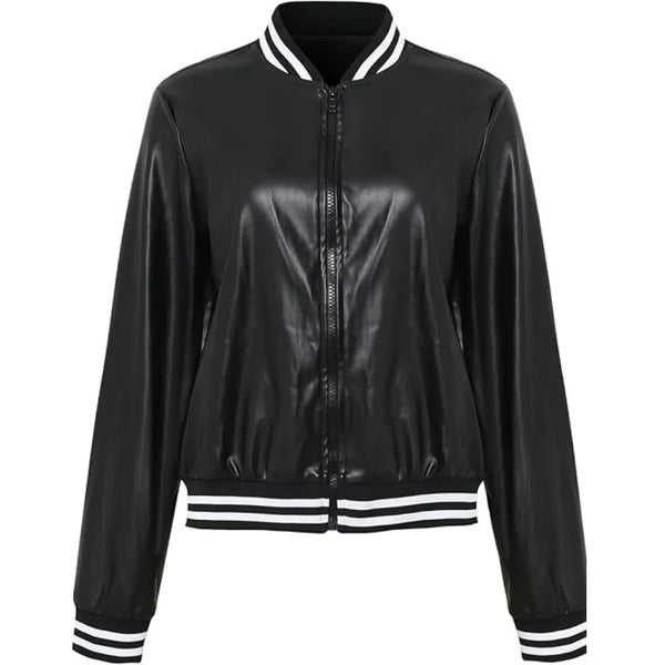 Black Bomber Chic Biker Genuine Sheepskin Leather Jacket for Women?s