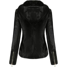 Black Hooded Motorcycle Winter Sheepskin Leather Jacket for Women