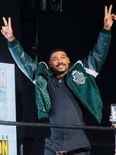 John Stewart Lanterns jacket worn by Aaron Pierre at Comic-Con