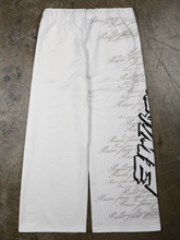 White sweatpants back with scripted text print