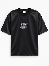 Front view of black Billy Bones Club t-shirt with smoking cowboy skull logo graphic