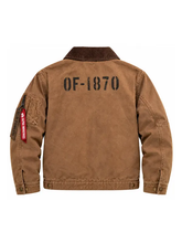 Old Forester Alpha Industries jacket back view with OF-1870 stencil print
