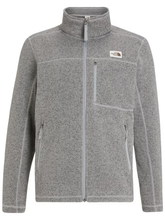 Front view of grey sweater-knit fleece zip-up jacket inspired by Rafe Cameron