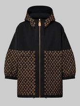 Black Louis Vuitton monogram hooded jacket with gold zipper and flap pockets