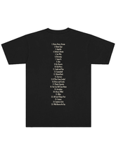 Black tee with full With Heaven On Top track listing printed in white