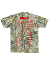 Camo print tee with red 2026 tour dates and venue list down the back